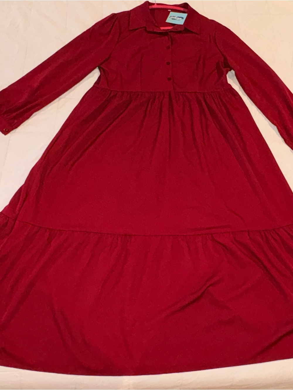 NWT Burgundy Tiered Maxi Dress with Collar – Long Sleeve Size XL